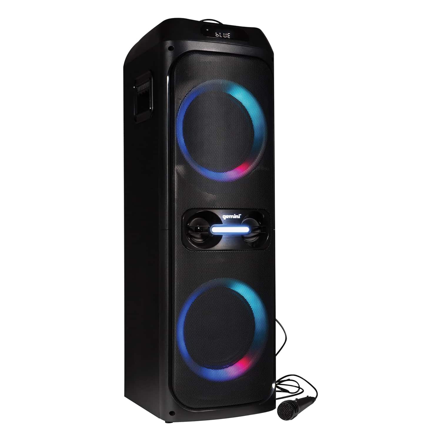 Gemini - Ghk-2800 Portable Bluetooth Tws Speaker With Led Party Lighting And Wired Microphone, Ghk-2800 - Black