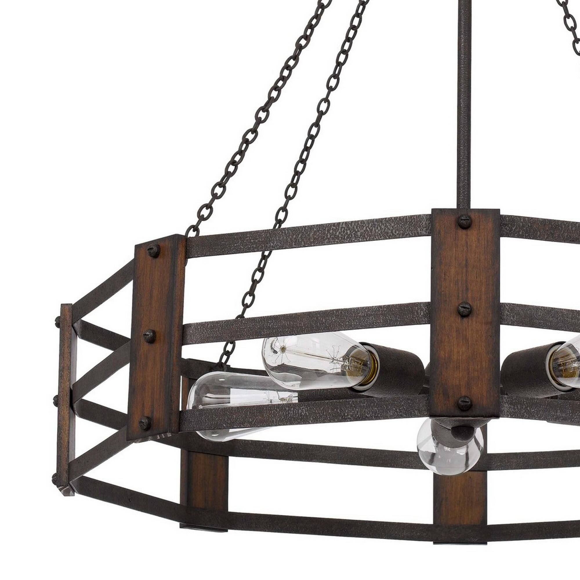 Back. Manhattan Lane - Chandelier with Octagonal Cage Design Metal Frame and Wood Accents - Brown.