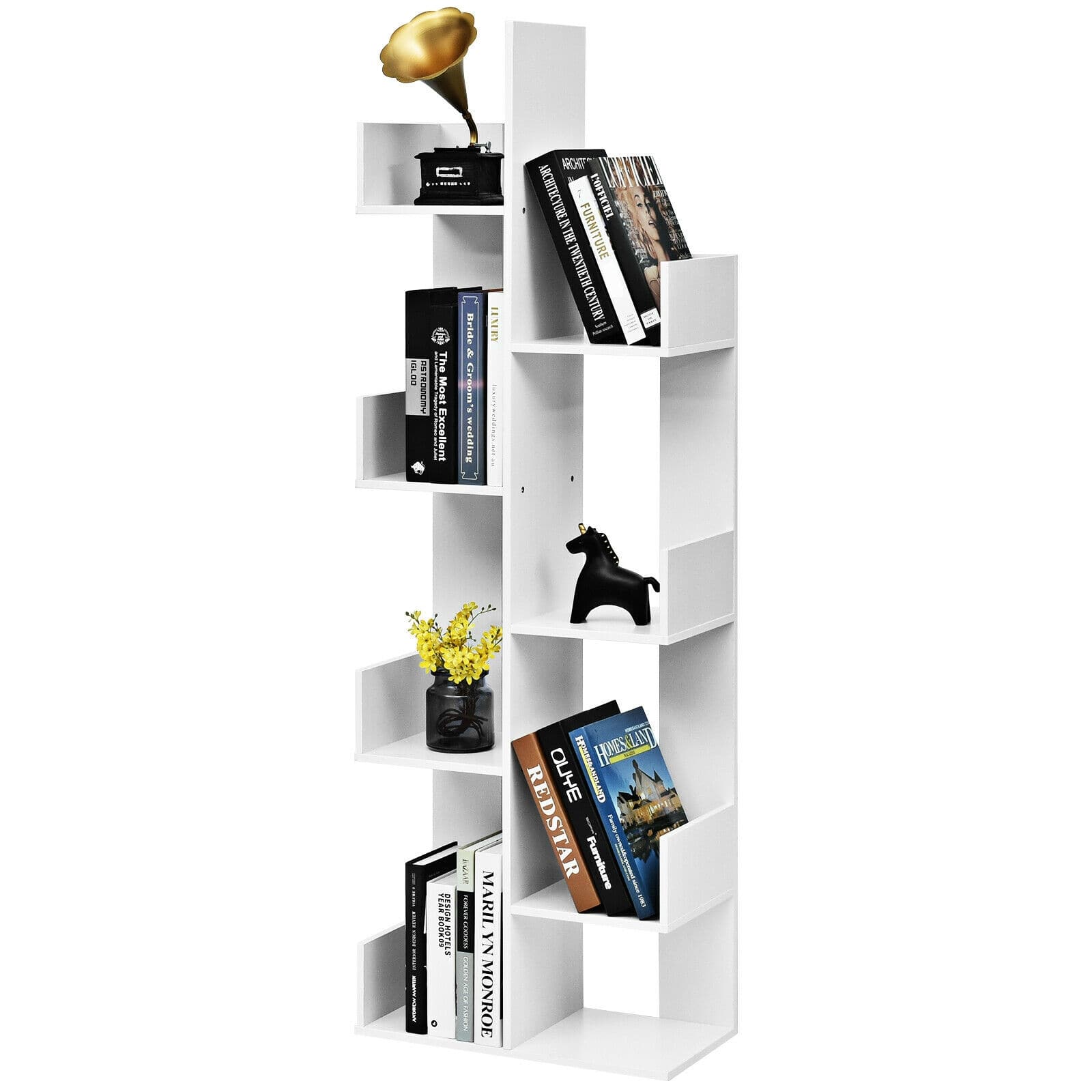 Ecooso - Designable Wood Bookshelf with 8 Book Shelves for Home Office Decor - White
