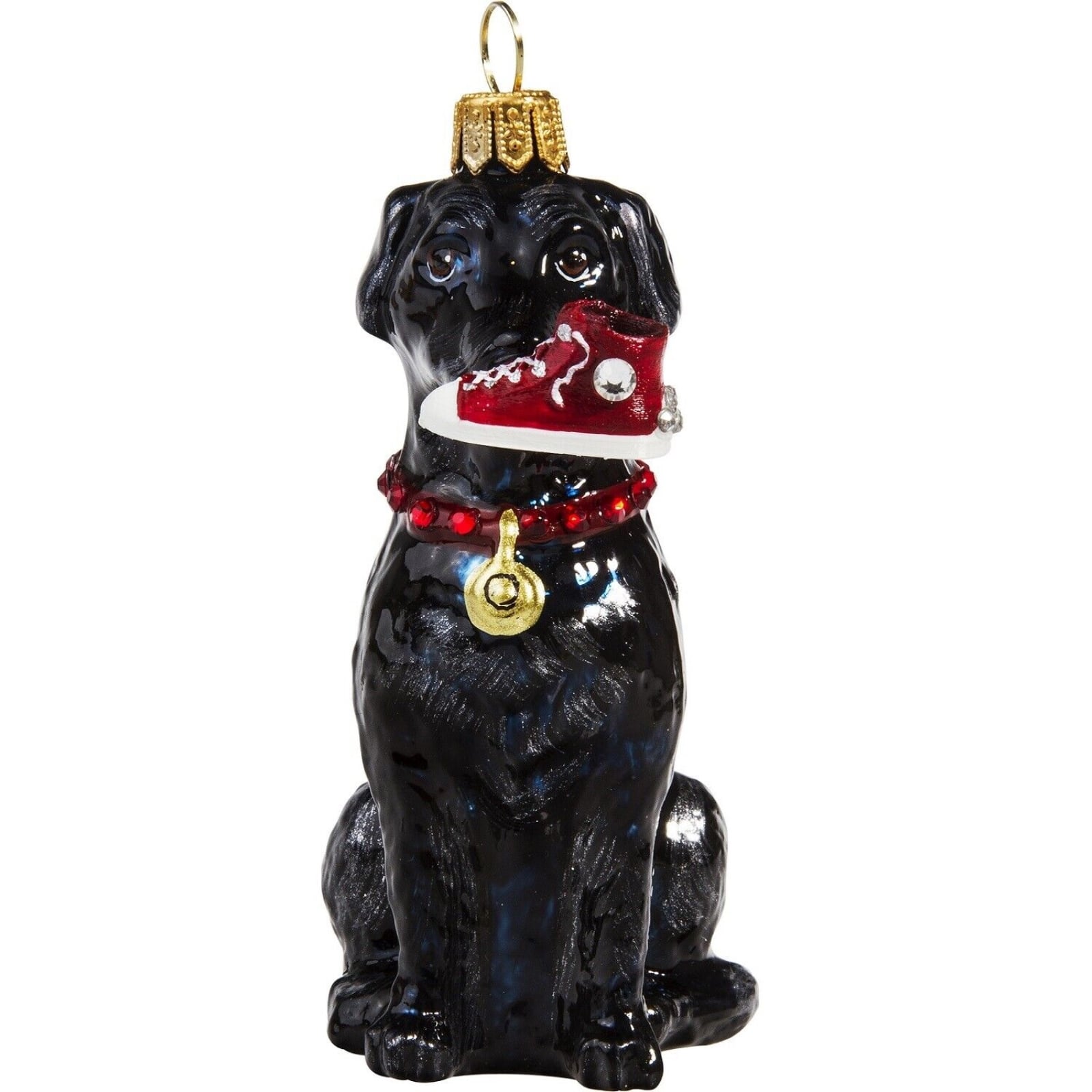 Joy to the World Collectibles - Joy to the World Lab with High Top Sneaker Polish Glass Christmas Tree Ornament Labrador - Black