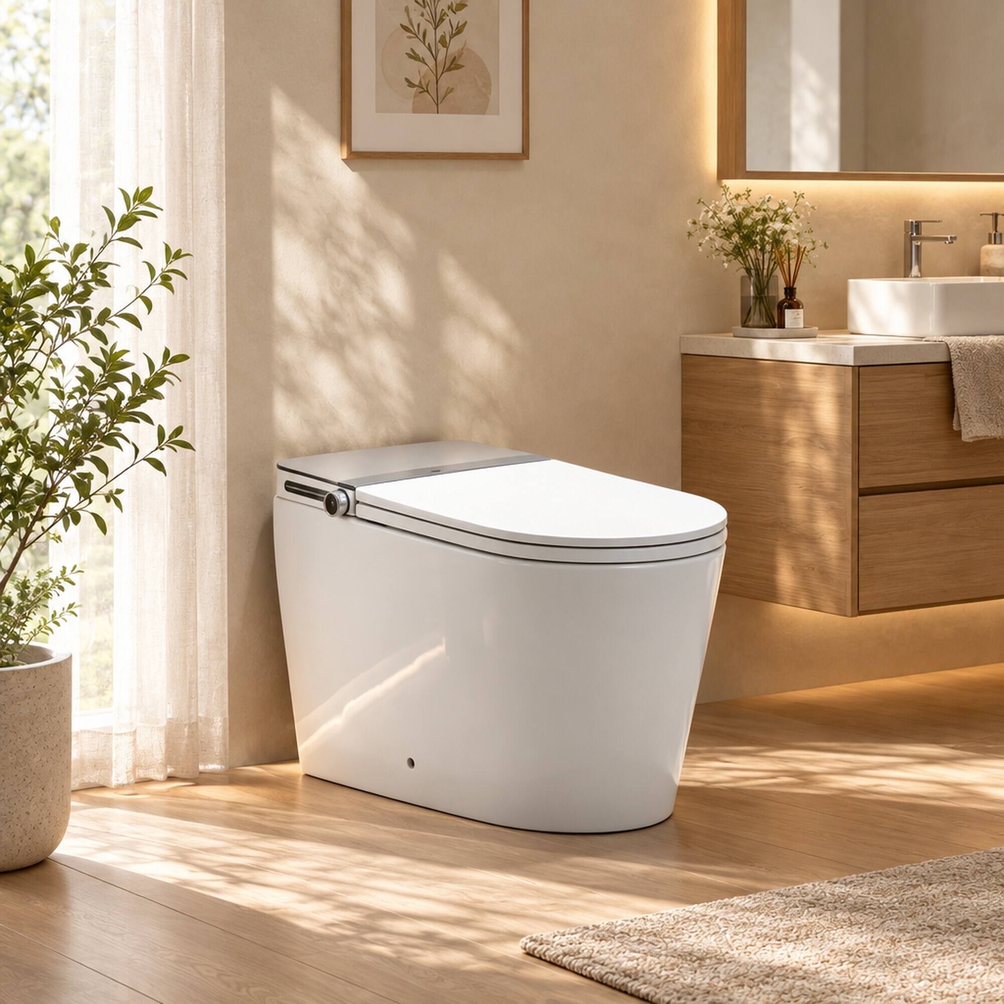 Alt View 2. RYHNUYNE - All In One Smart Toilet, No Water Pressure Limit High Speed Drying Automatic Flip Sterilization Splash Proof Foam Shield - White.