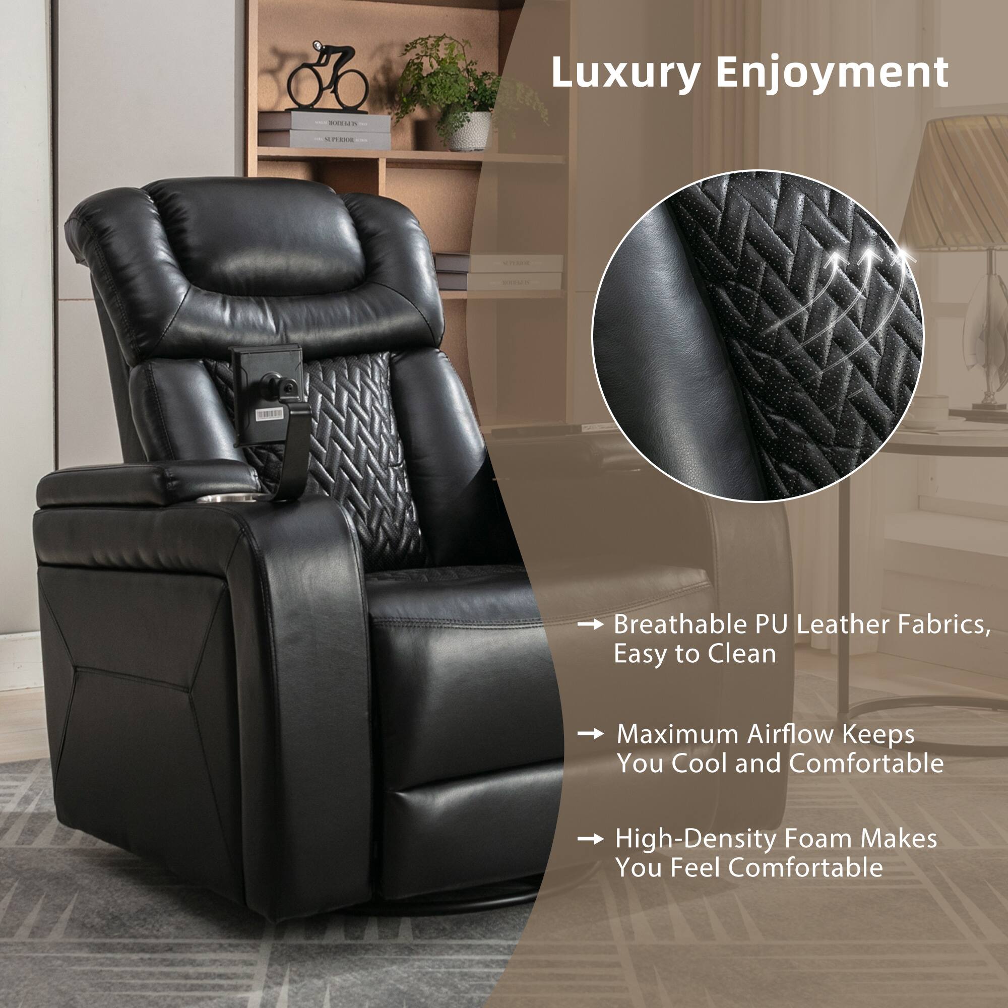 Luxury Enjoyment

- Breathable PU Leather Fabrics, Easy to Clean
- Maximum Airflow Keeps You Cool and Comfortable
- High-Density Foam Makes You Feel Comfortable