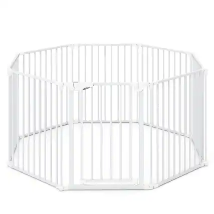 Front. Gymax - Gymax 8-Panel Adjustable Pet Safety Fence w/Auto-close Door & Double Locking System White.
