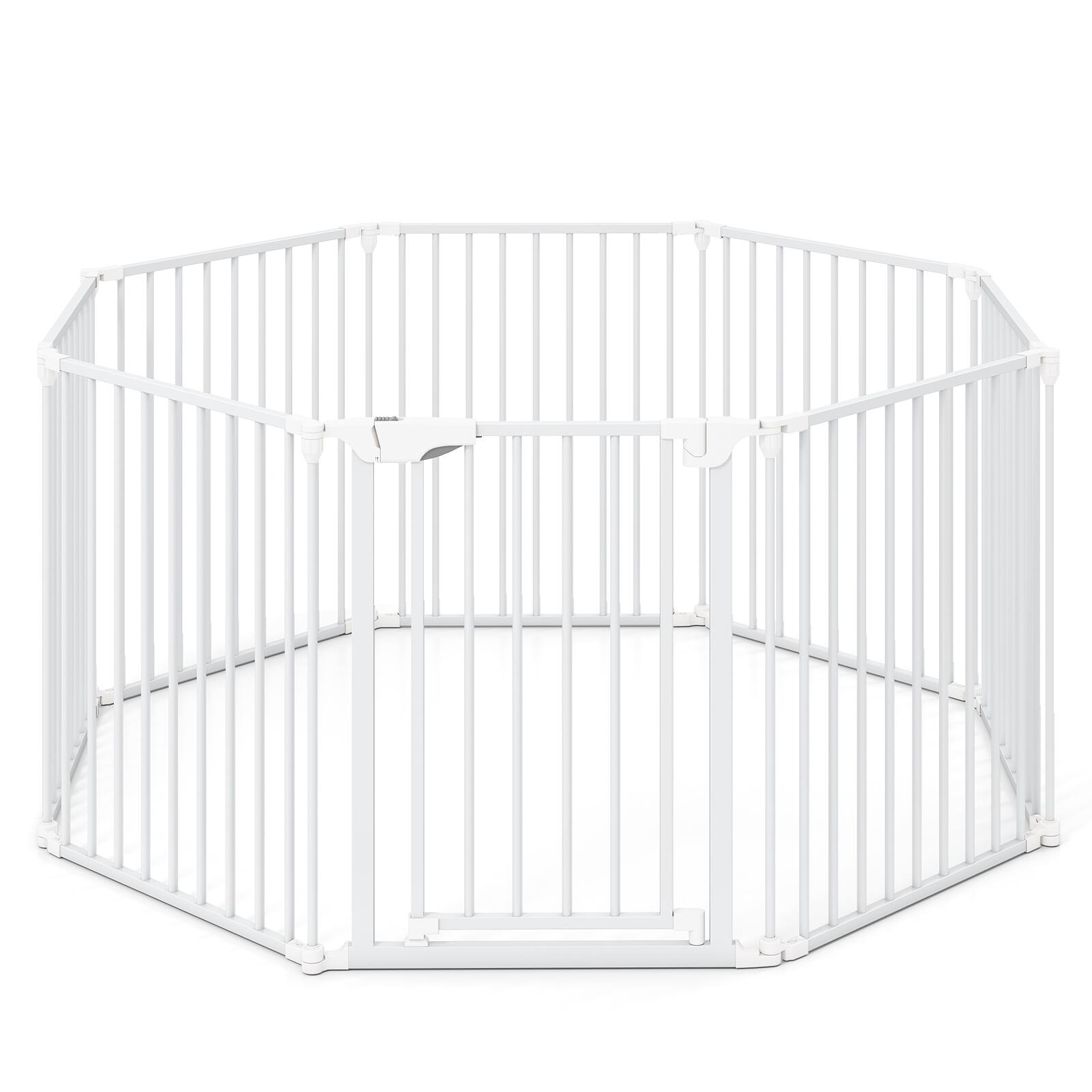 Front. Gymax - Gymax 8-Panel Adjustable Pet Safety Fence w/Auto-close Door & Double Locking System White.
