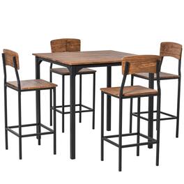 Homcom - Counter Height Bar Table Set for 4, Square Kitchen Table and Chairs Set with Footrest, Metal Legs - Walnut,Black