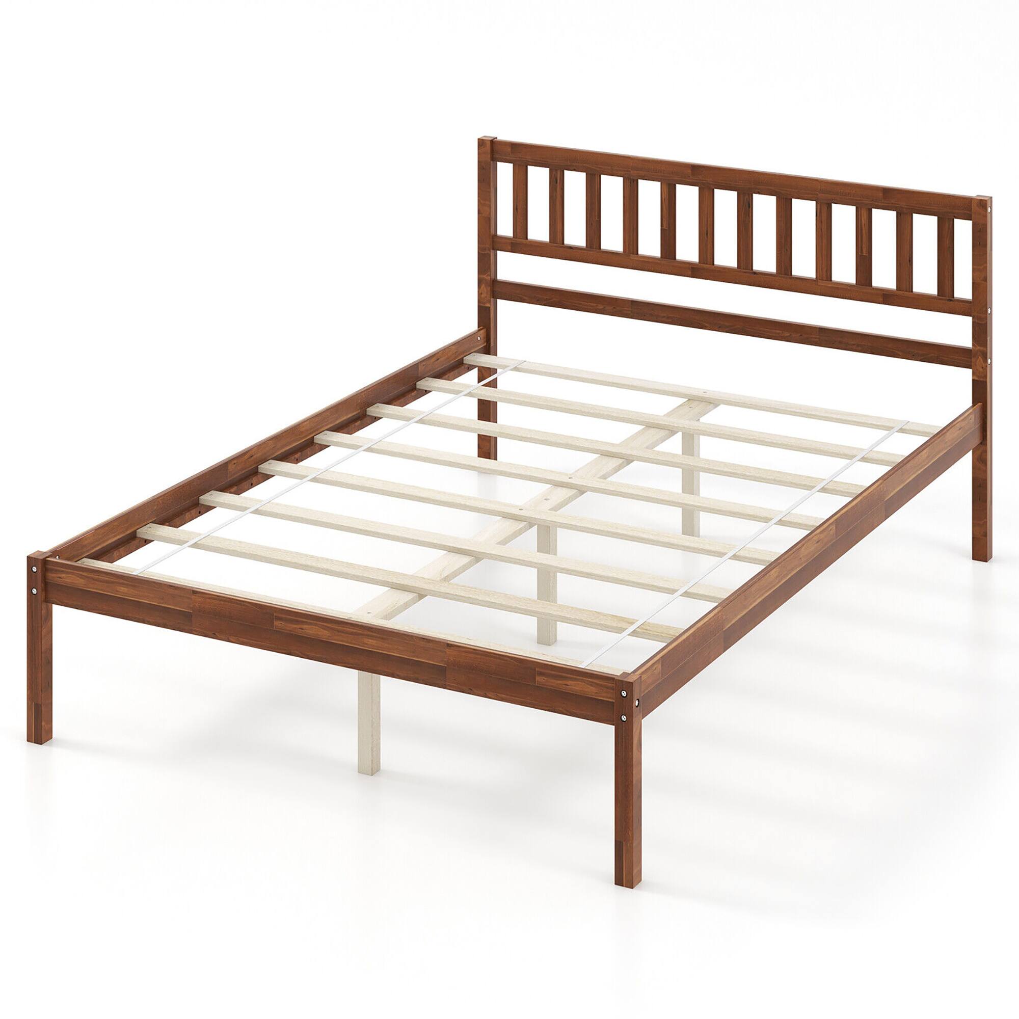 Alt View 8. Gymax - Gymax Full Platform Bed with Headboard Solid Wood Leg Mattress Foundation Walnut - Walnut.
