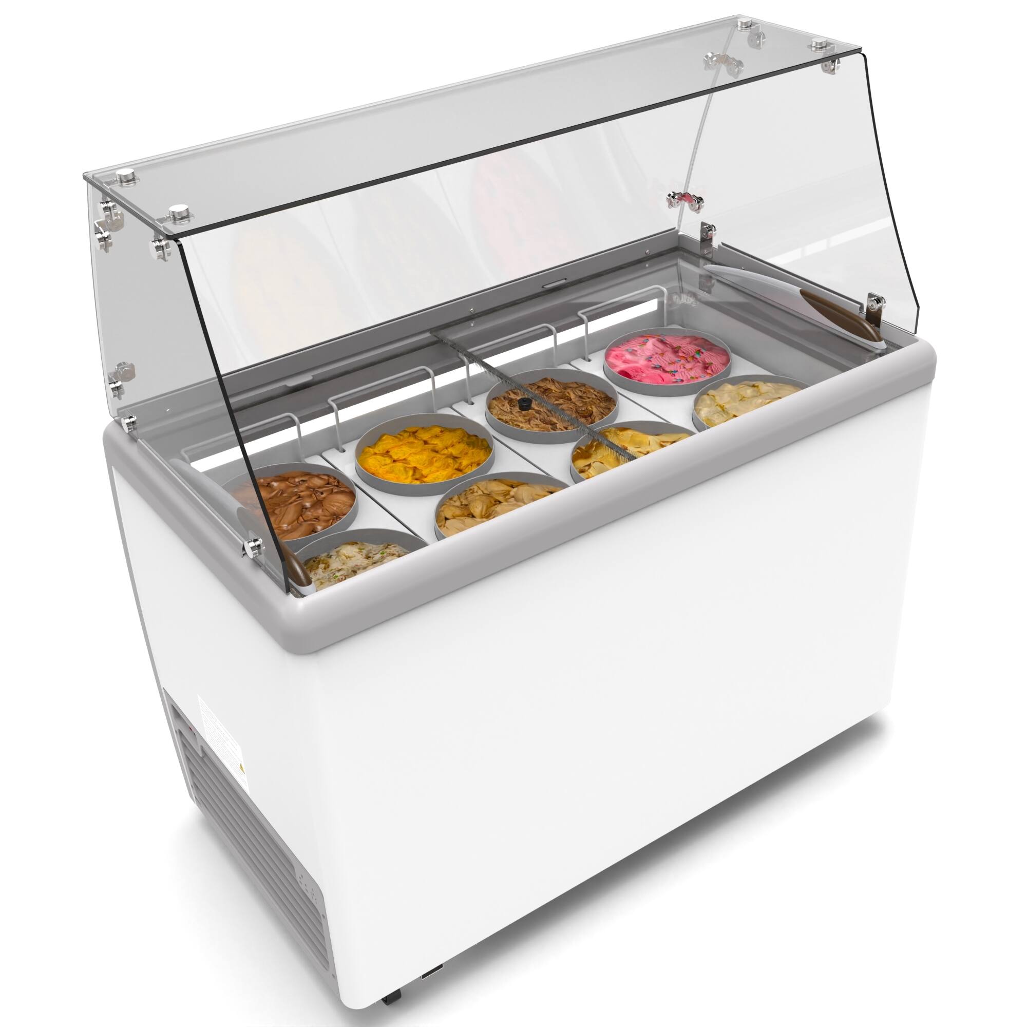 Left. Koolmore - 50 in. 8 Tub Ice Cream Dipping Cabinet Display Freezer with Sliding Glass Door and Sneeze Guard 13 cu. ft. - White.