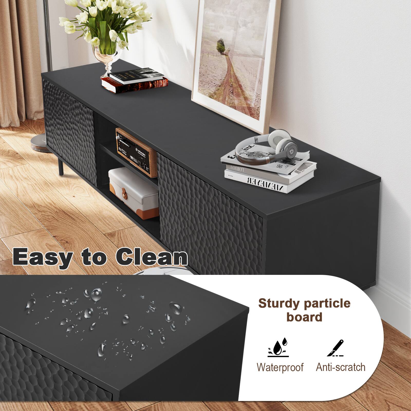 Easy to Clean

Sturdy particle board

Waterproof

Anti-scratch