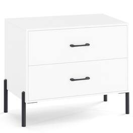 WELLFOR - Modern Wooden 2-Drawer Nightstand with Metal Legs and Handles - White