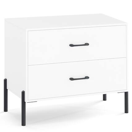 Front. WELLFOR - Modern Wooden 2-Drawer Nightstand with Metal Legs and Handles - White.