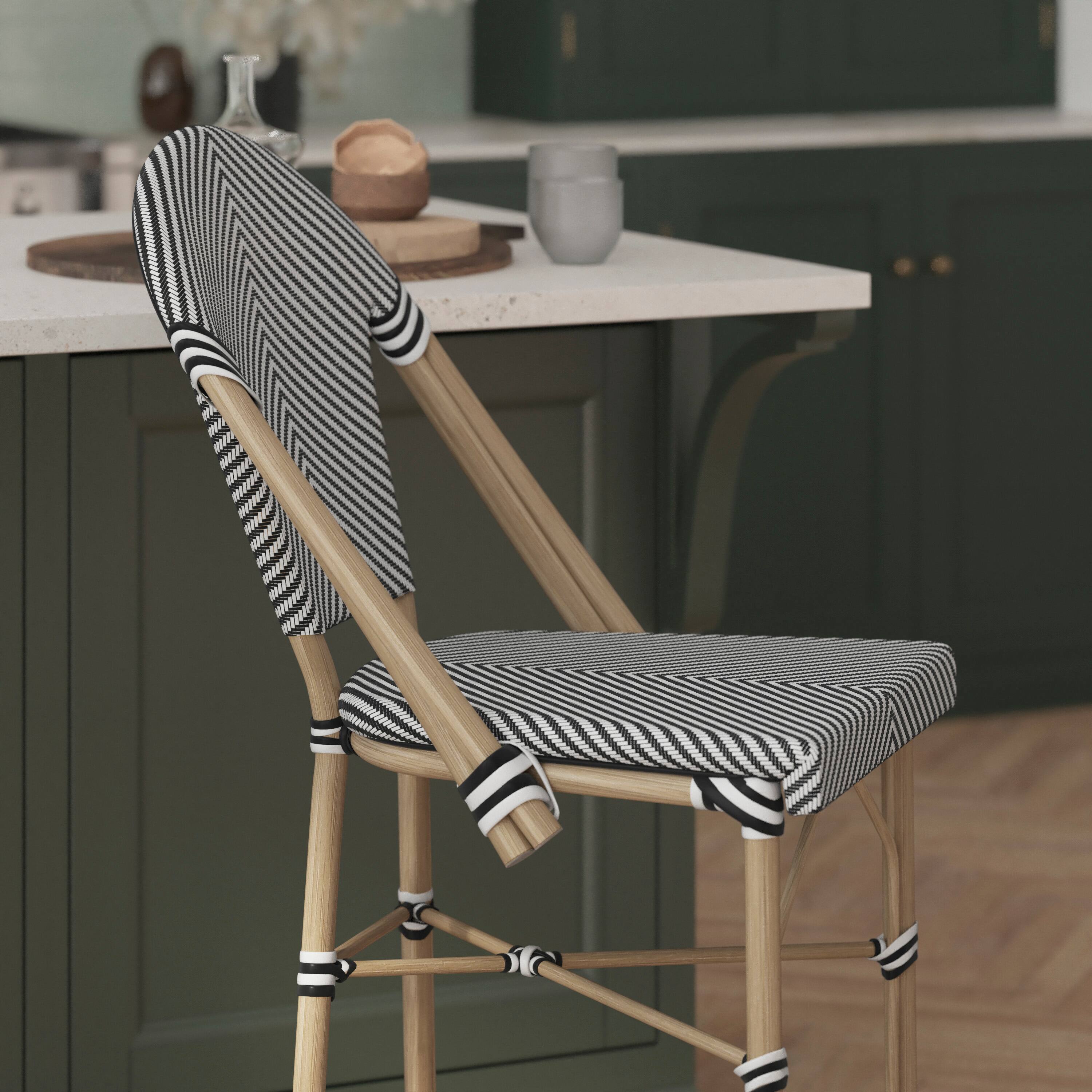 Alt View 5. Emma + Oliver - Massalia Indoor/Outdoor Bistro Style Counter Stools with Textilene Seat and Metal Frame - Black & White/Light Natural Frame.