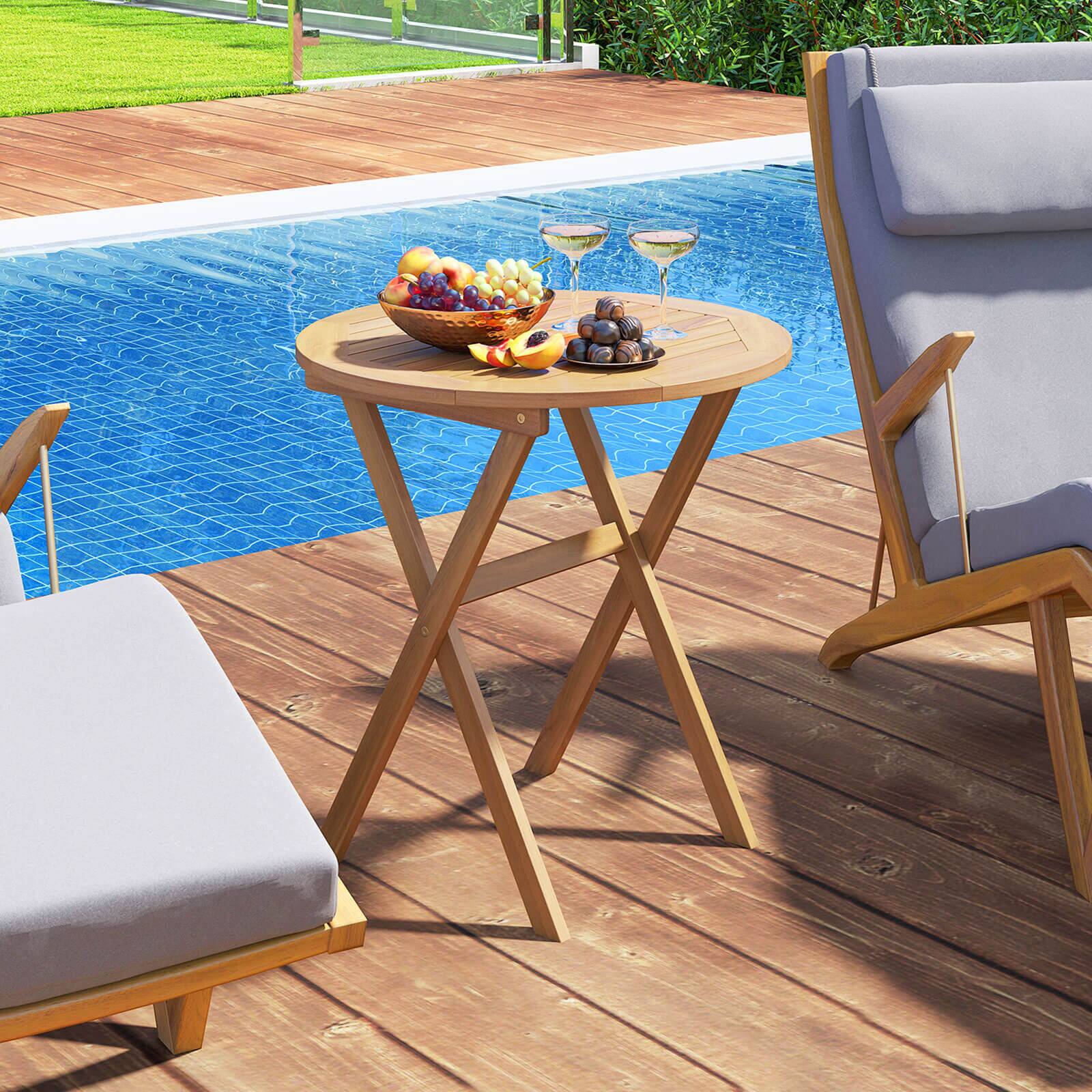 Alt View 1. Costway - Costway Outdoor Side Table with Slatted Tabletop & X-Shaped Structure Coffee Table - Natural.