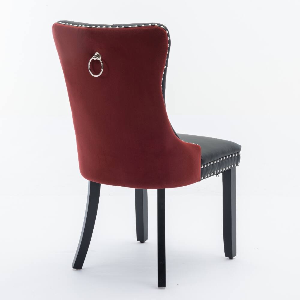 Alt View 2. Loheer - Loheer Tufted Velvet Solid Wood Dining Chairs Set of Two Burgundy - Burgundy.