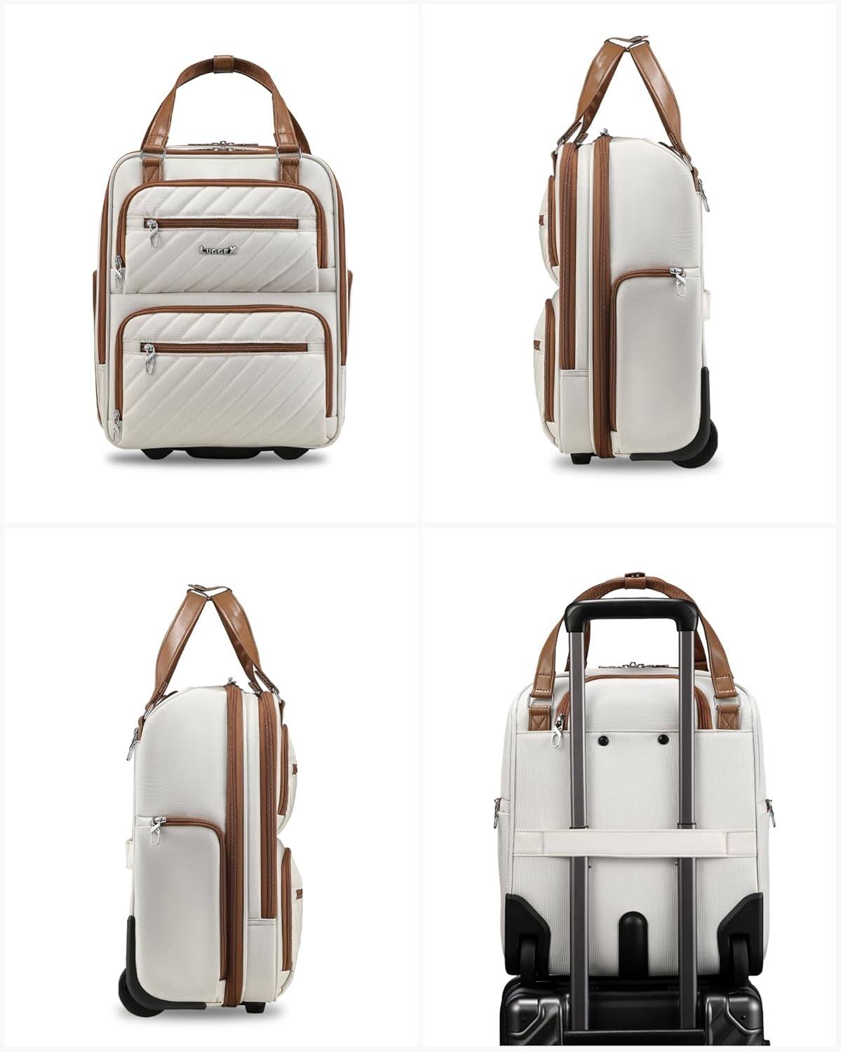 Alt View 4. LUGGEX - LUGGEX 16 Inch Underseat Carry On Luggage with Wheels,Softside Lightweight Suitcase UDK - LX-UX - White.