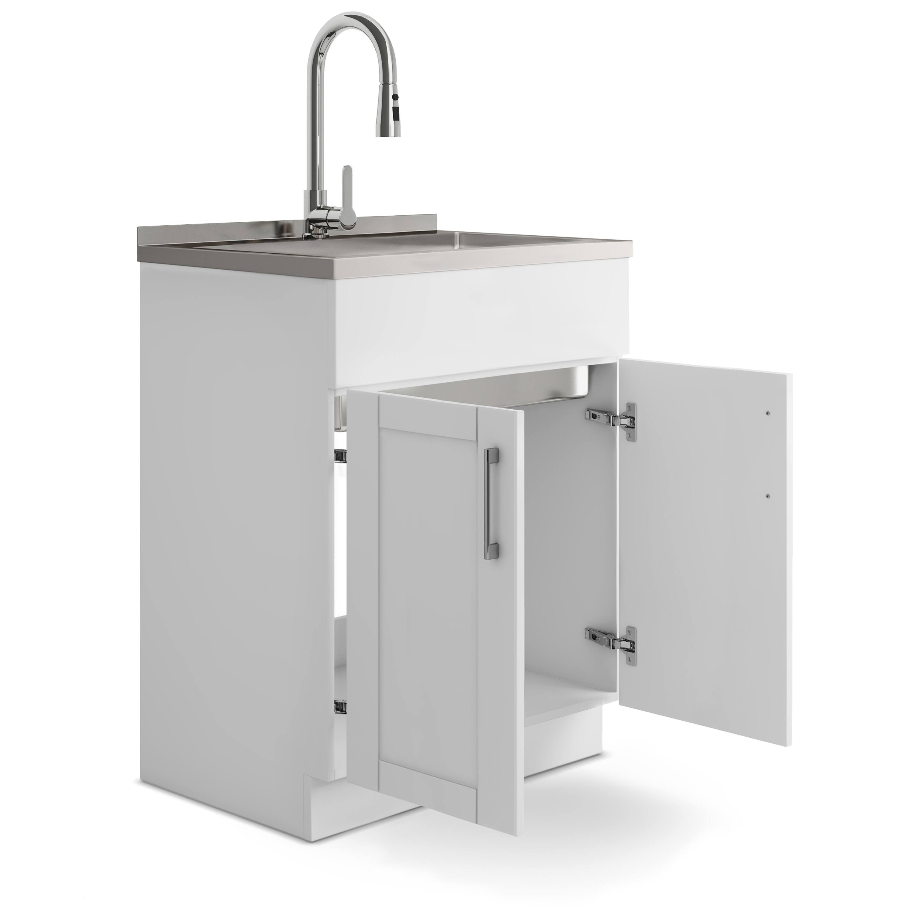 Back. Simpli Home - Modern Wide Shaker All-In-One 28-inch Laundry Utility Sink and Cabinet - Pure White.