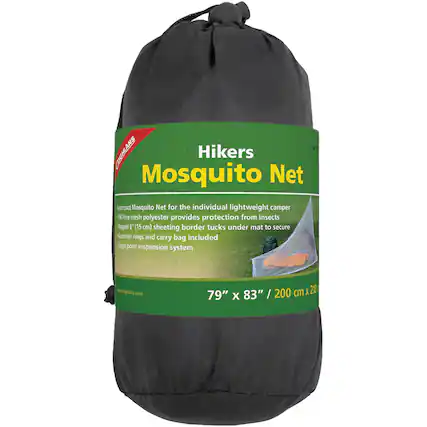 Hikers Mosquito Net
Compact Mosquito Net for the individual lightweight camper
- Fine mesh polyester provides protection from insects
- Rugged 6" (15 cm) sheeting border tucks under mat to secure
- 4 corner rings and carry bag included
- Single point suspension system
79" x 83" / 200 cm x 210 cm
www.highlands.com