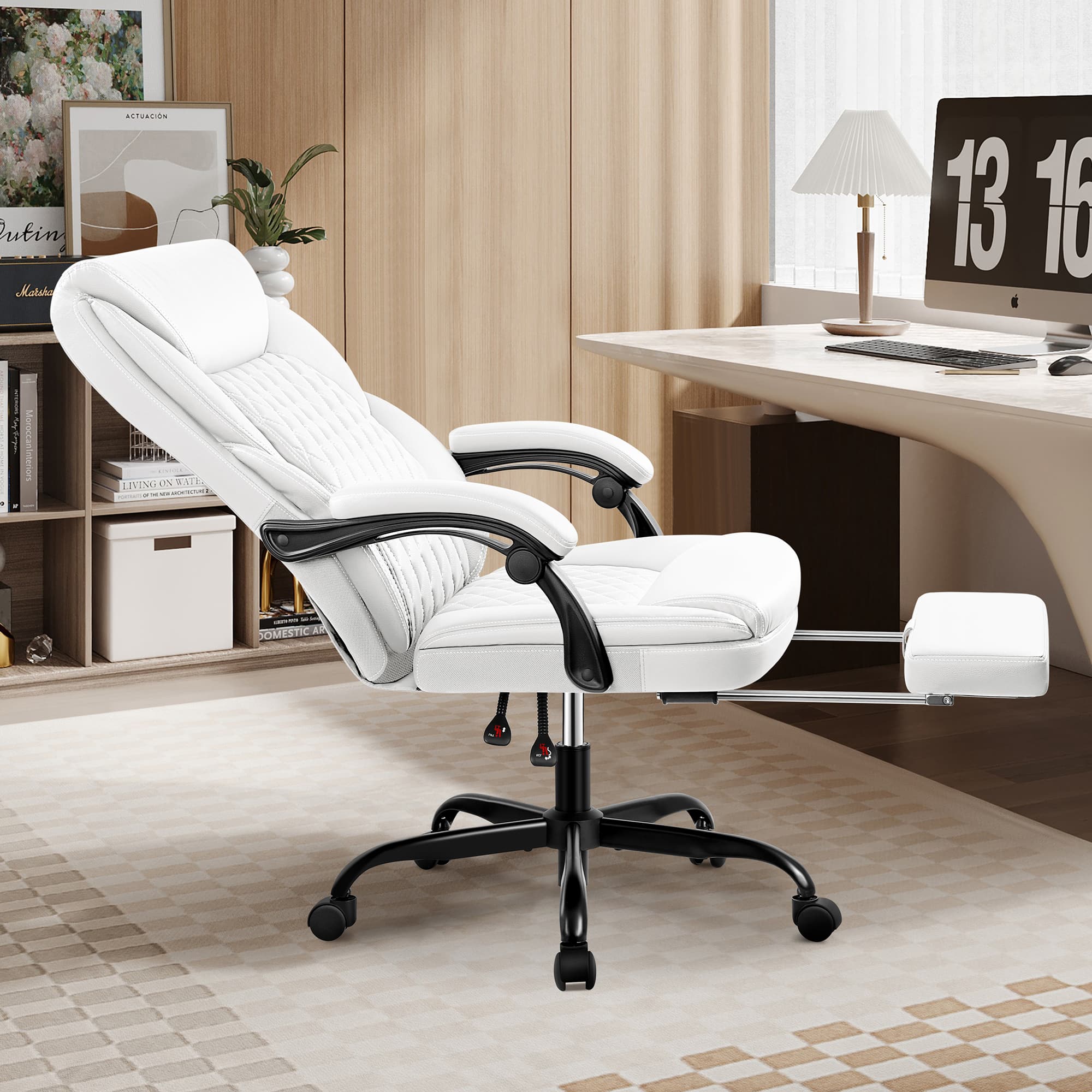 Brick Attic - High-back Executive Office Chair with Footrest And Lumbar Support, Ergonomically Designed, High-back Leather Chair - White