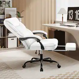 Brick Attic - High-back Executive Office Chair with Footrest And Lumbar Support, Ergonomically Designed, High-back Leather Chair - White