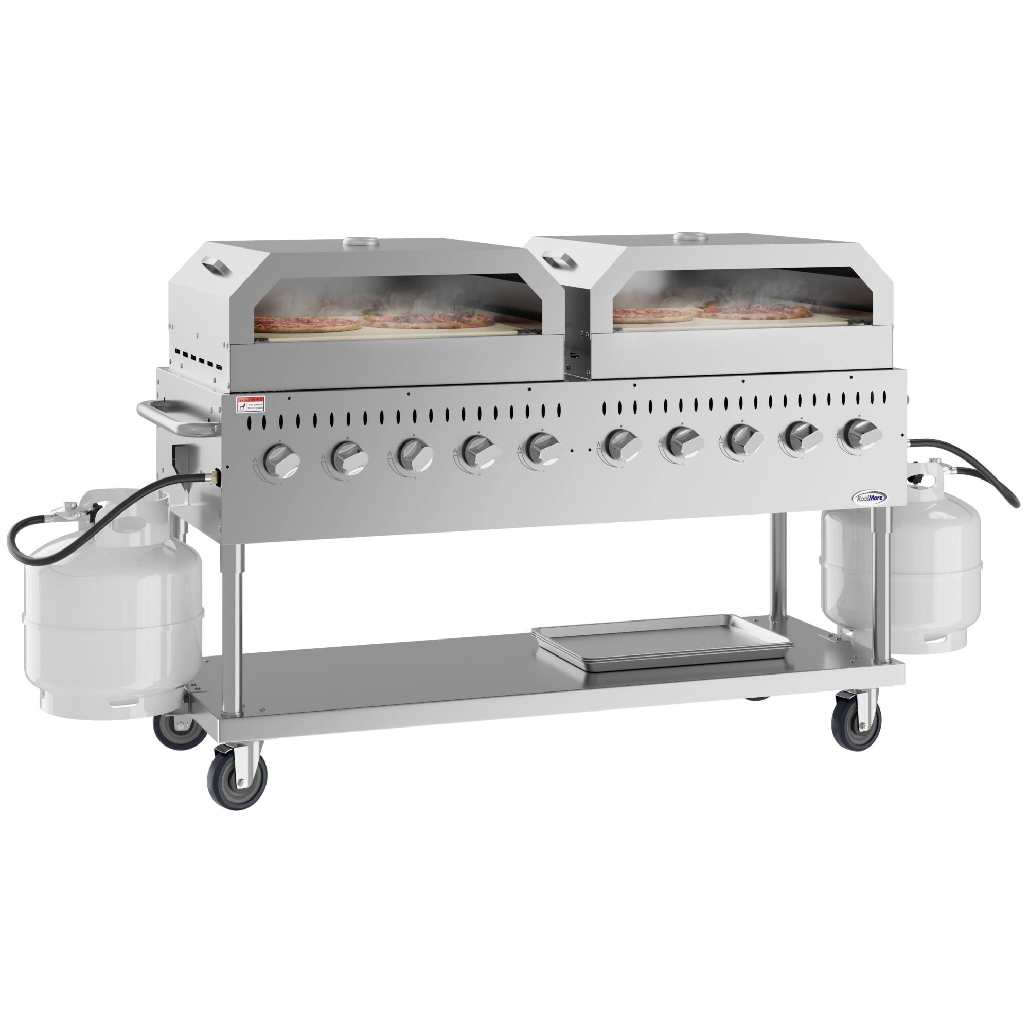 Angle. Koolmore - 72 in. Commercial Outdoor Propane Gas Grill with Two 36 in. Pizza Ovens in Stainless-Steel, ETL Listed (CGKIT7-P36P36) - Stainless Steel.