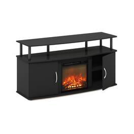 Furinno - Jensen Living Room Fireplace Entertainment Center with Doors Storage Cabinet for TV up to 55 Inch - Americano/Black