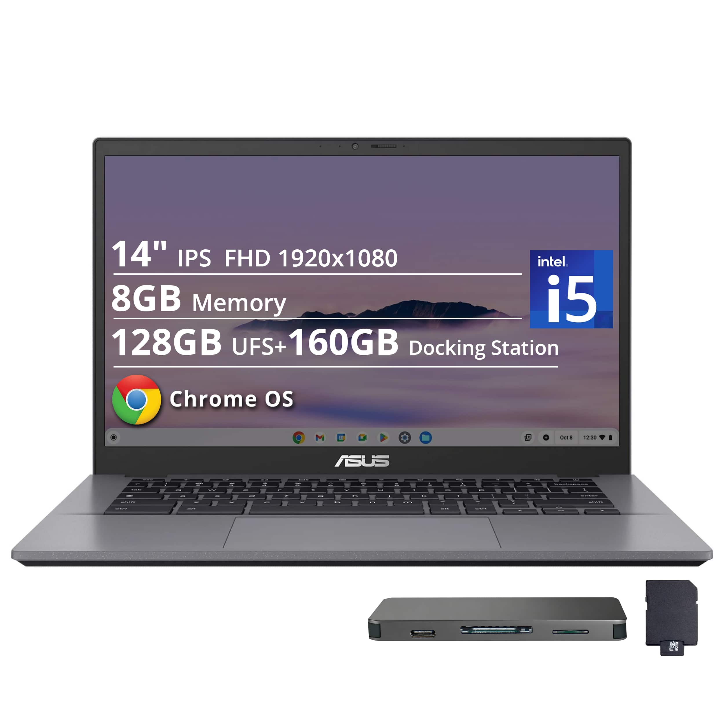 ASUS - CX34 14" FHD Chromebook Plus Laptop with Google AI - Intel Core i5 - 8GB Memory - 128GB Storage - Gray