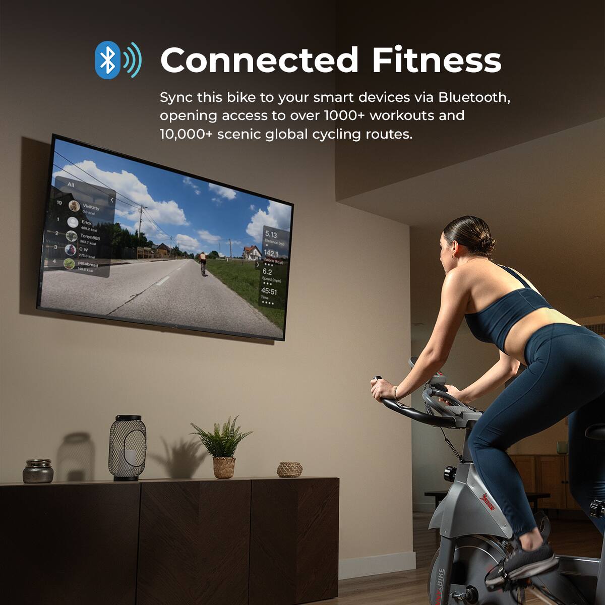 Connected Fitness
Sync this bike to your smart devices via Bluetooth, opening access to over 1000+ workouts and 10,000+ scenic global cycling routes.