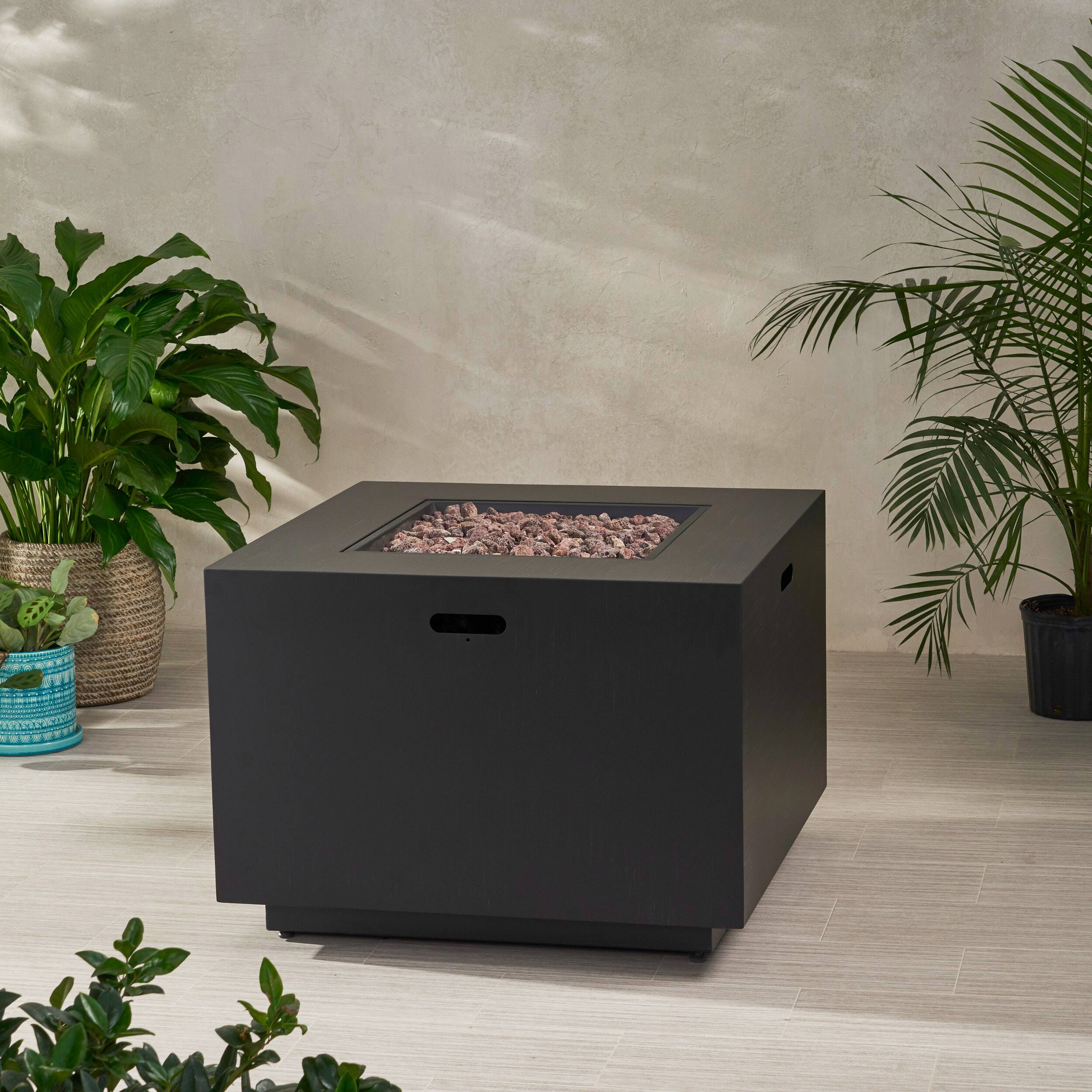 Alt View 1. Dexmalle - Dexmalle-Patio Square Iron Propane Fire Pit-Dark Grey.