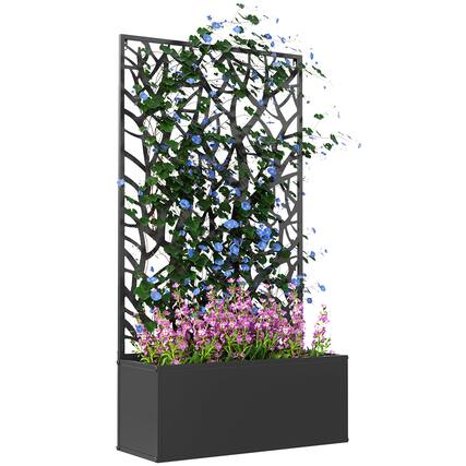 Front. Outsunny - Garden Bed with Trellis for Climbing Plants, Freestanding or Wall Mounted Flower Bed for Garden - Black.
