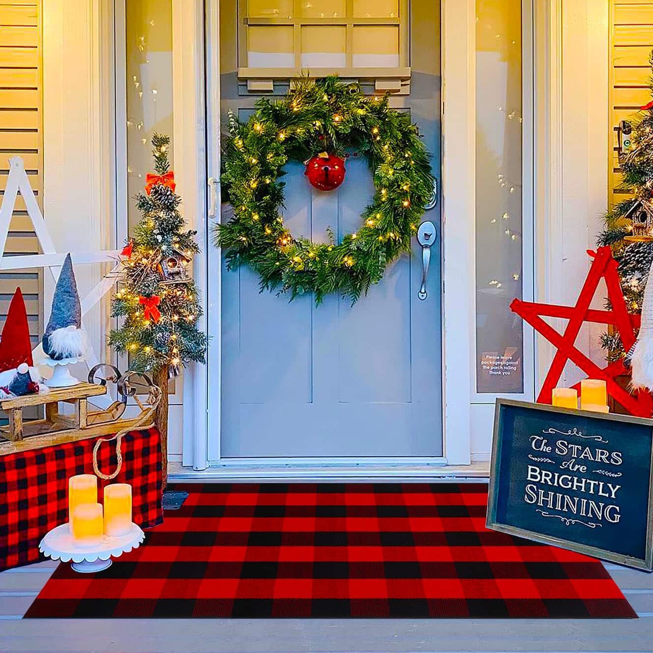 Paradigms Interiors - And Plaid Rug 24 X 51 Christmas Front Porch Outdoor Handwoven Cotton Washable For Layered Door Mats Holiday - Red & Black-4' x 6' (Rectangular)