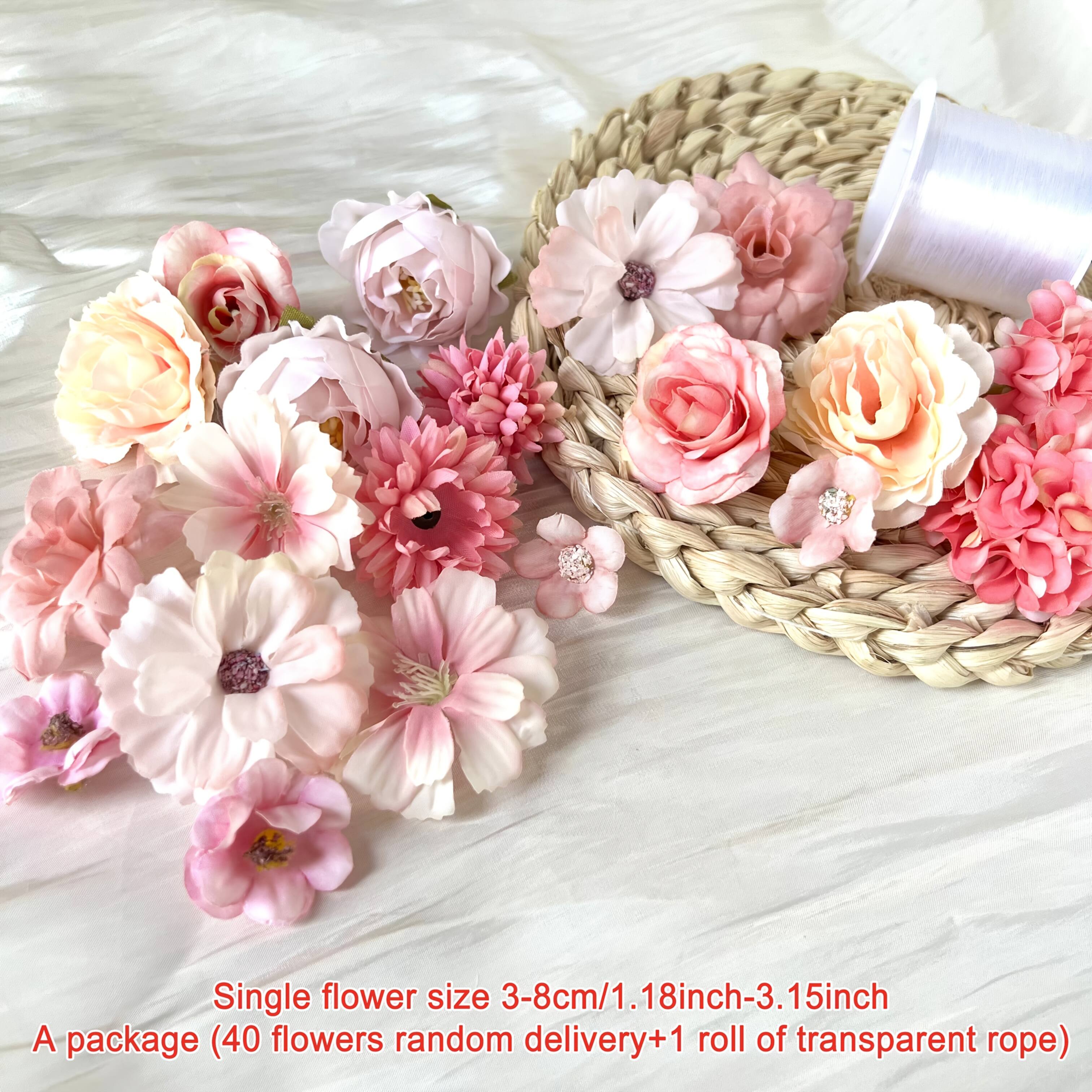 Single flower size 3-8cm/1.18inch-3.15inch  
A package (40 flowers random delivery + 1 roll of transparent rope)