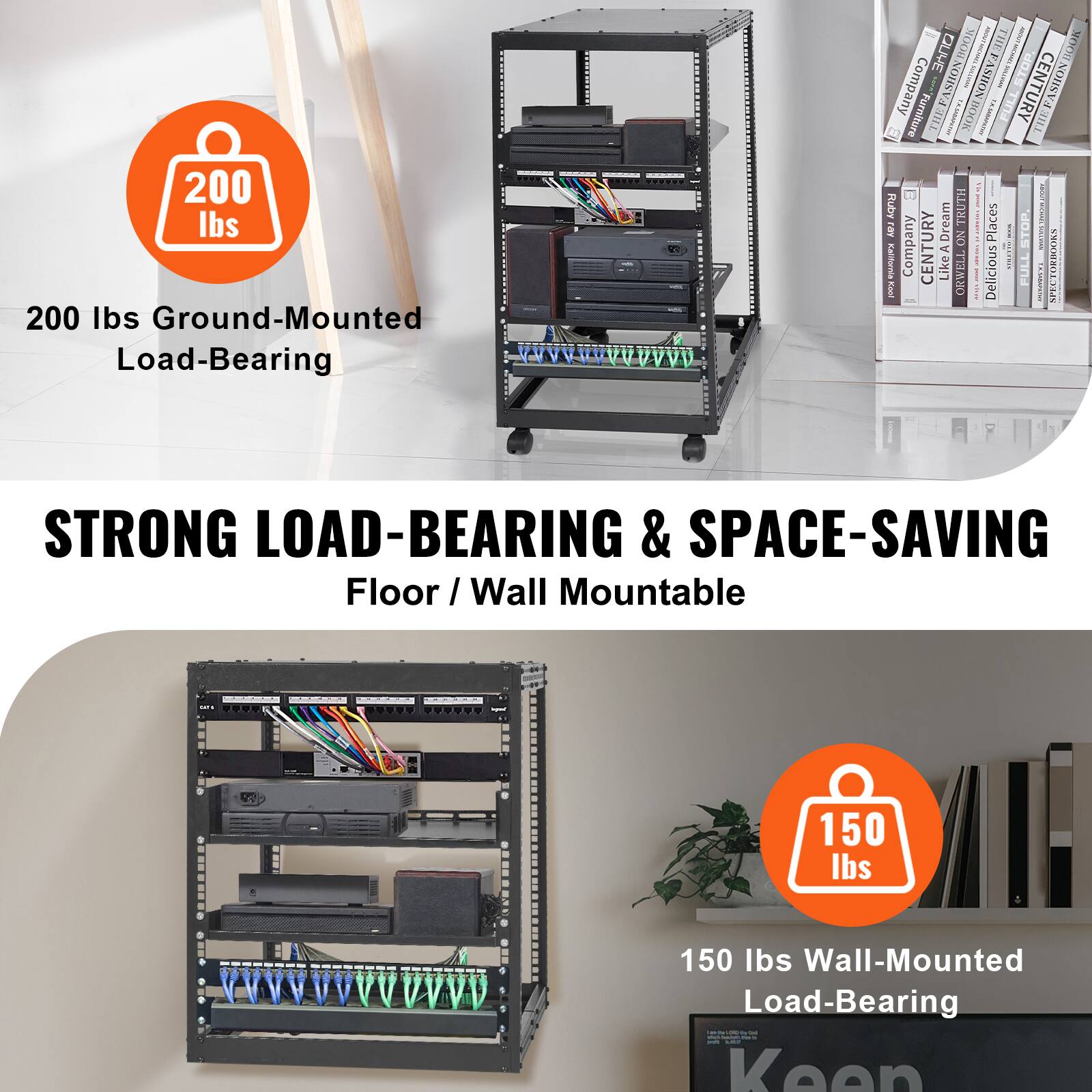200 lbs Ground-Mounted Load-Bearing

STRONG LOAD-BEARING & SPACE-SAVING Floor / Wall Mountable

150 lbs Wall-Mounted Load-Bearing