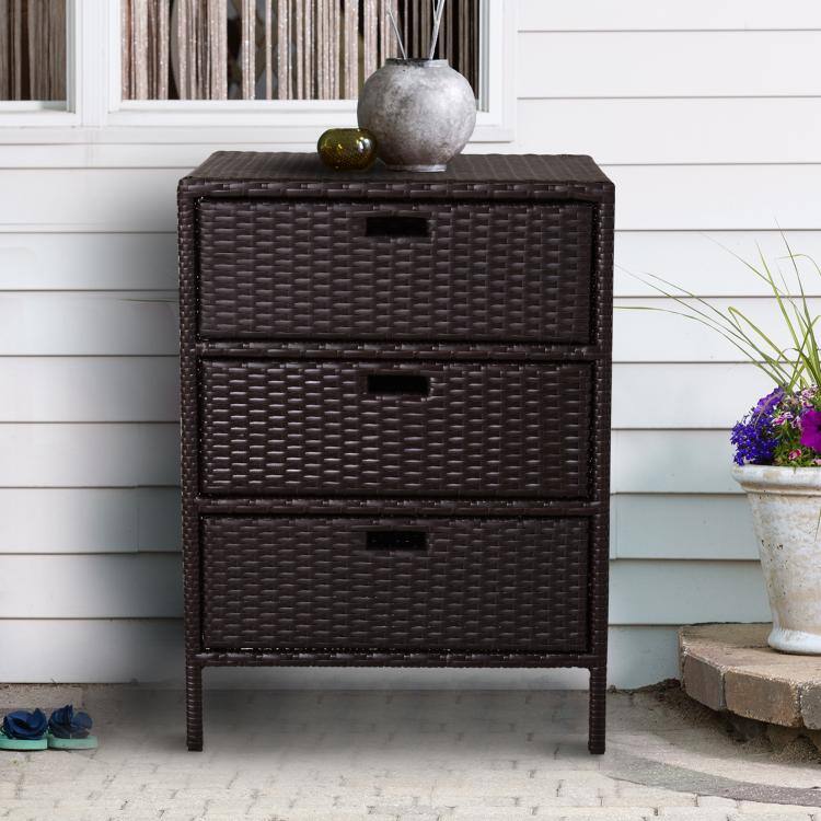Alt View 1. PULUZ - Patio PE Rattan Storage Cabinet, Wicker Pool Cabinet Organizer, Outdoor Towel Rack for Pool with 3 Drawers - Brown.