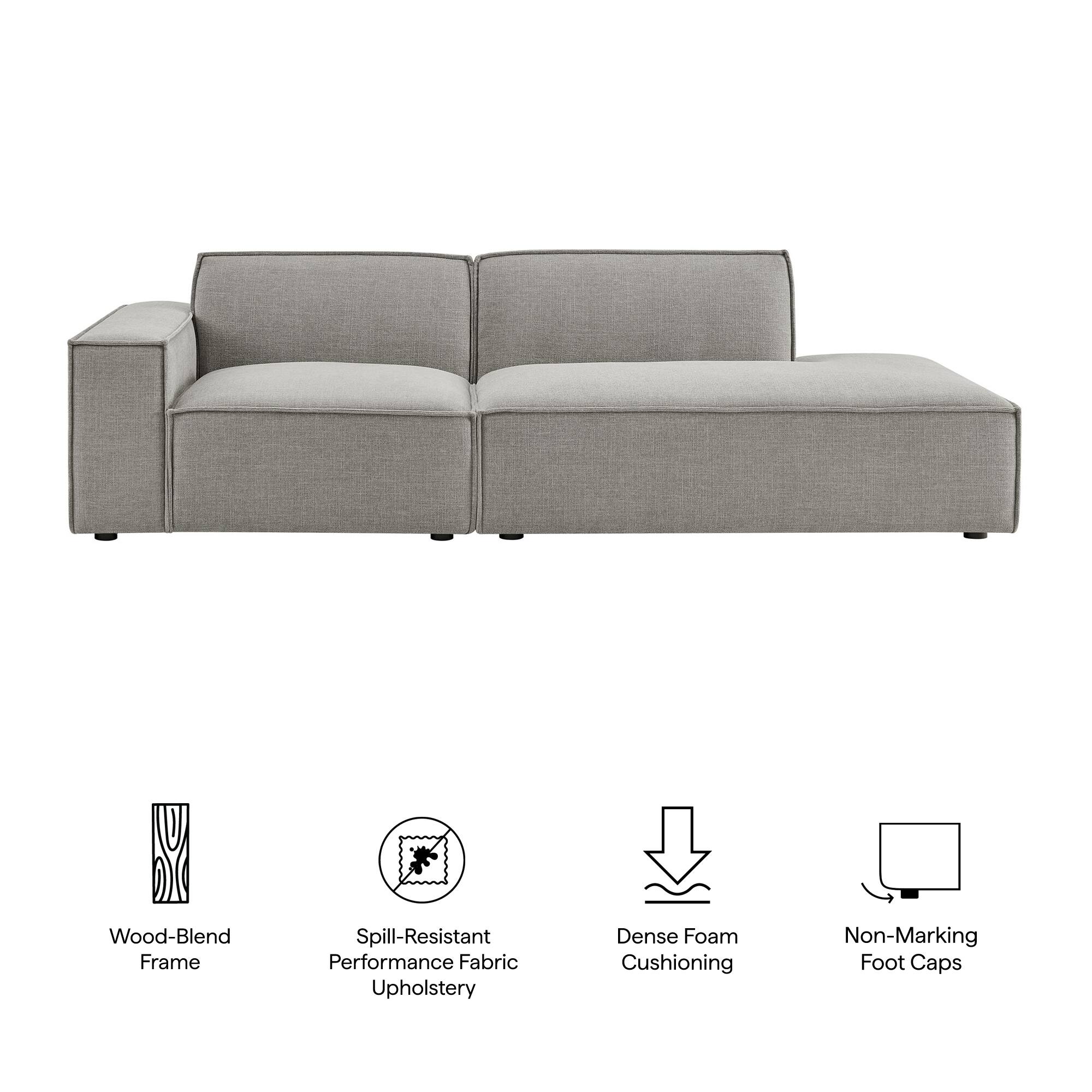 Wood-Blend Frame  
Spill-Resistant Performance Fabric Upholstery  
Dense Foam Cushioning  
Non-Marking Foot Caps