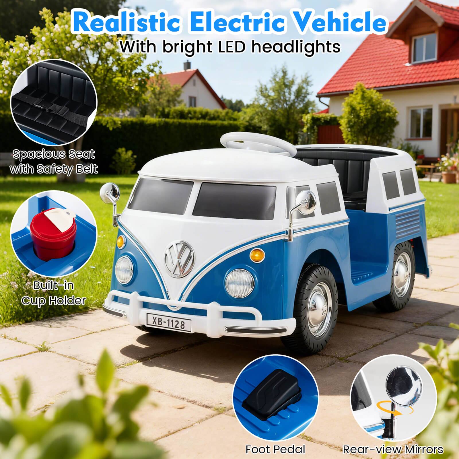 Realistic Electric Vehicle  
With bright LED headlights  

- Spacious Seat with Safety Belt  
- Built-in Cup Holder  
- Foot Pedal  
- Rear-view Mirrors