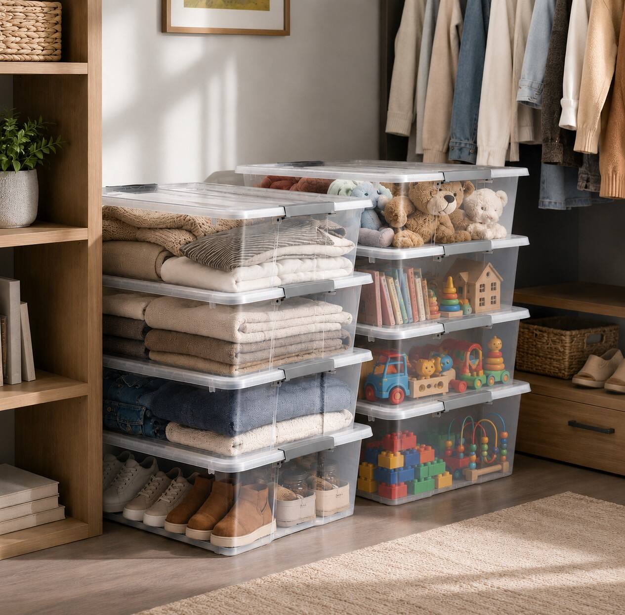 Angle. Sorbus - Sorbus 40 Qtt 8 Pack Plastic Storage Bins with Lids for Under Bed Storage, Clear, Stackable Storage Containers, Large - Clear.
