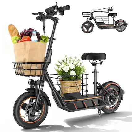 Front. Loheer - Loheer 800W Electric Scooter with Seat for Adult Fast Commuting Off-Road - Black.