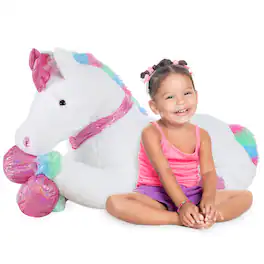 Best Choice Products - 52in Kids Large Plush Unicorn, Life-Size Stuffed Animal Toy w/ Rainbow Details - Faux Fur - White