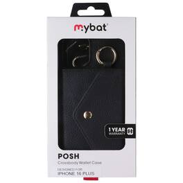 Mybat - Posh Leather Crossbody Wallet Case for Apple iPhone 16 Plus - Black