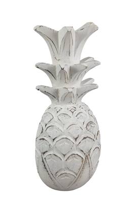 Chesapeake Bay - 10 Inch Pineapple Hanging Wall Art Carved Wood Sculpture Home Decor Plaque - White