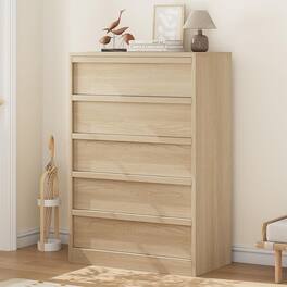 Acekool - 5 Drawer Dresser for Bedroom, Modern 5 Chest of Drawers Tall with Large Drawers Storage - Natural