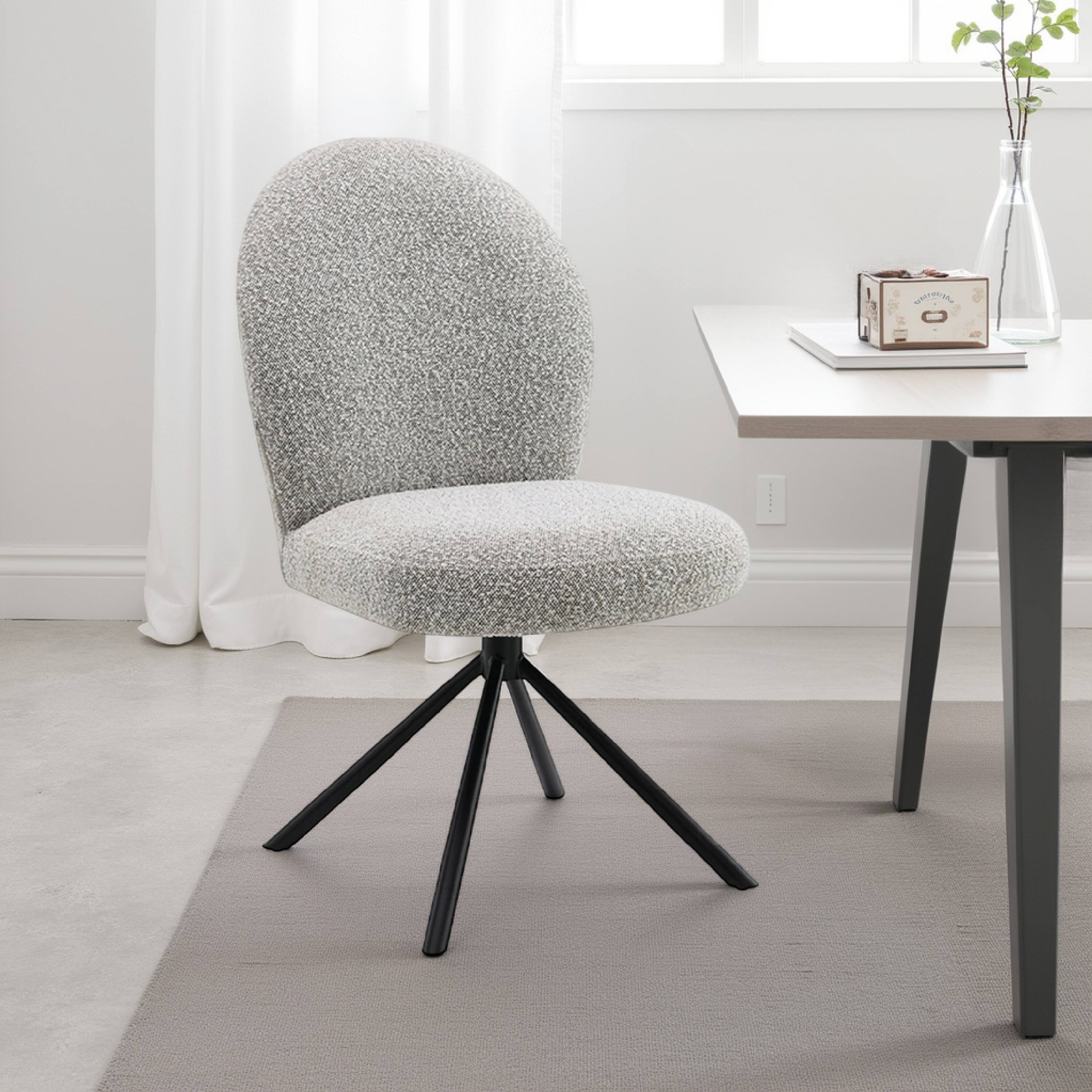 Alt View 5. Manhattan Lane - Veton Swivel Side Dining Chair Set of 2, Gray Boucle,Metal Base - Gray, Black.