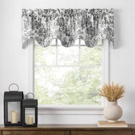 Ellis Curtain - Victoria Park Toile High Quality Room Darkening Solid Color Lined Scallop Window Valance - 70 x16" - Black