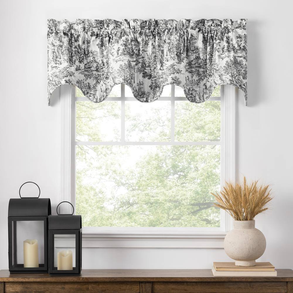 Front. Ellis Curtain - Ellis Curtain Victoria Park Toile High Quality Room Darkening Solid Color Lined Scallop Window Valance - 70 x16" Black - Black.
