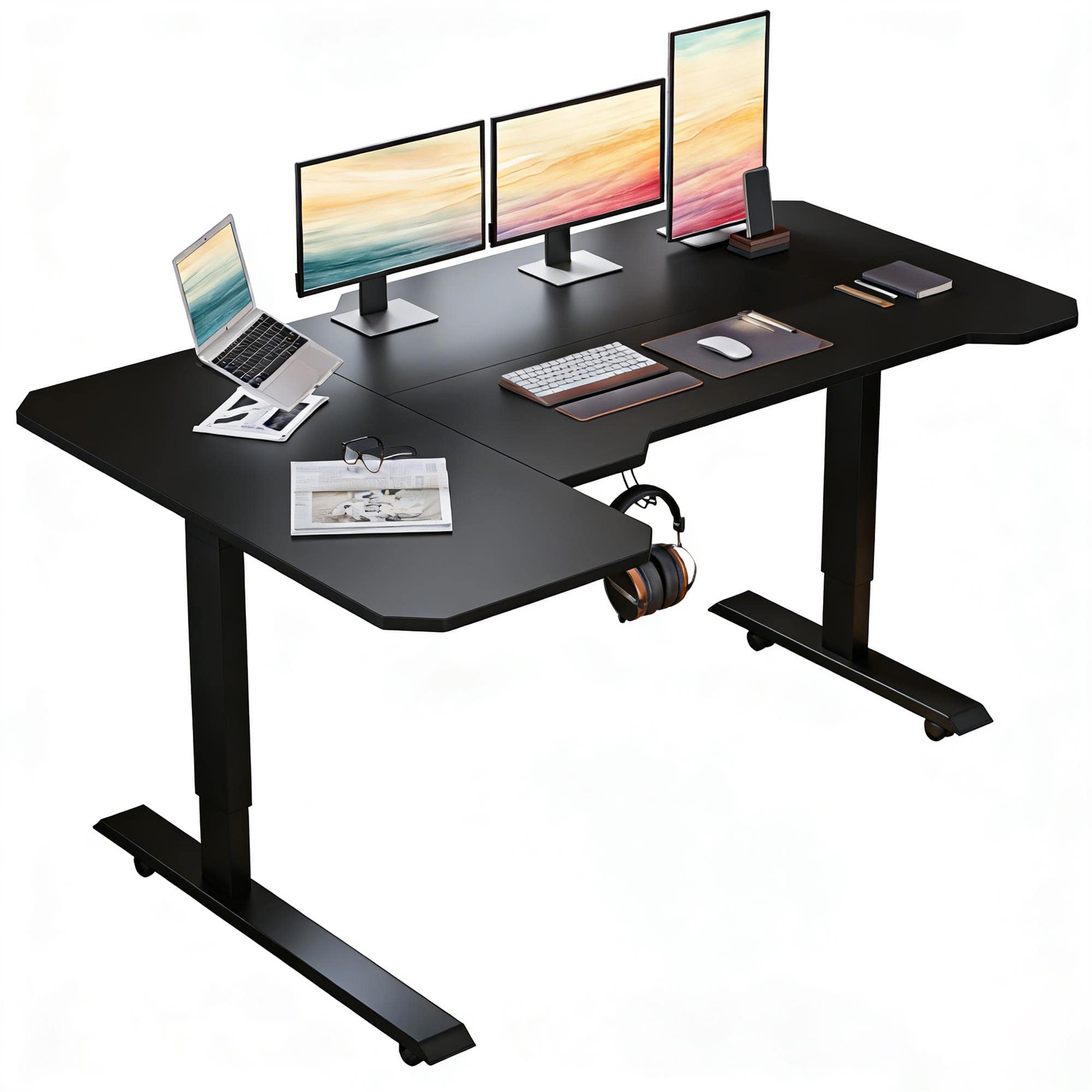 Boyel Living - L-Shaped Corner Standing Desk 59" Height Adjustable Electric Standing Desk - Black