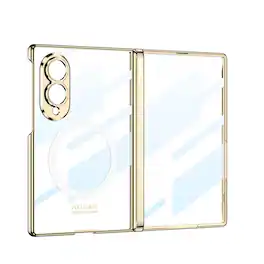 Dteck - for Samsung Galaxy Z Fold8 Rugged Clear Case with Hinge Protection,Built-in Screen Protector,Slim Hard PC Folio Cover - Gold