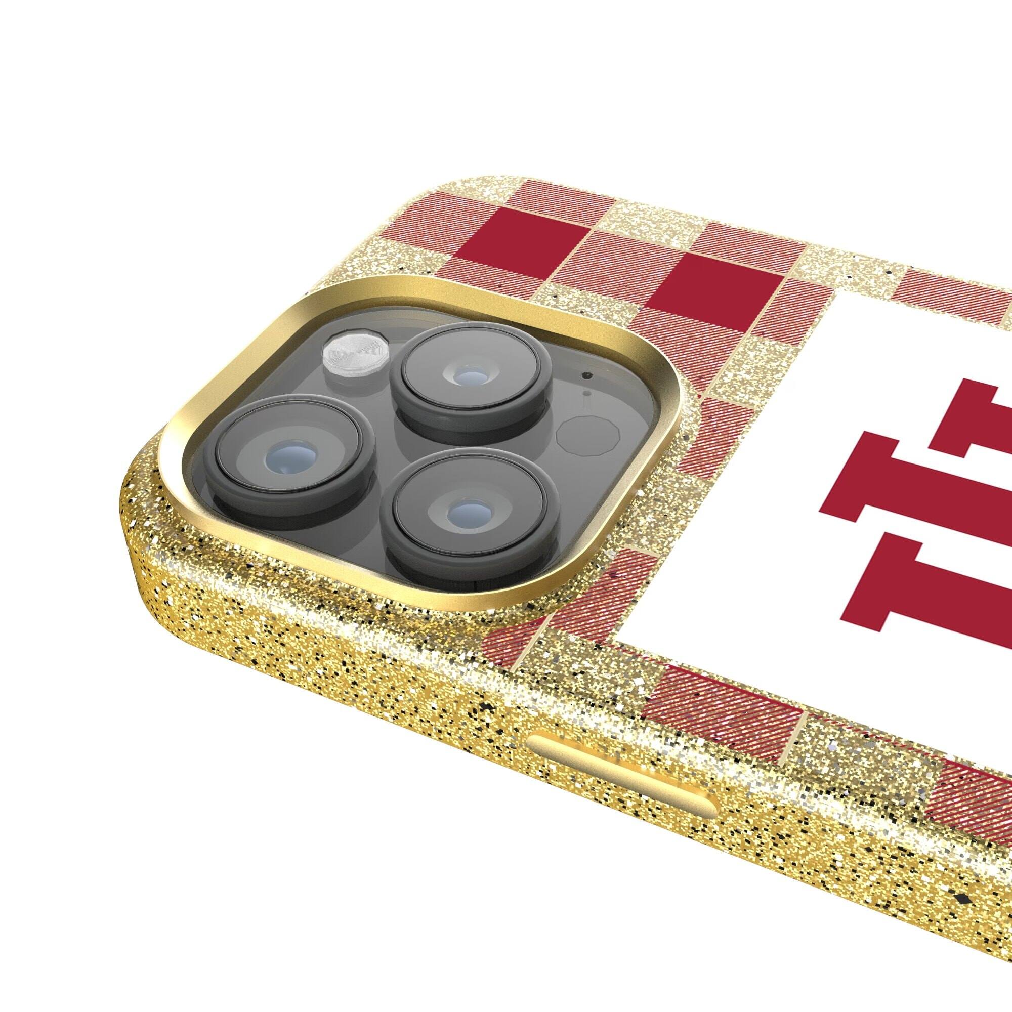 Alt View 3. Keyscaper - Indiana Hoosiers Plaid Bling iPhone Case - 15 Plus - Gold.