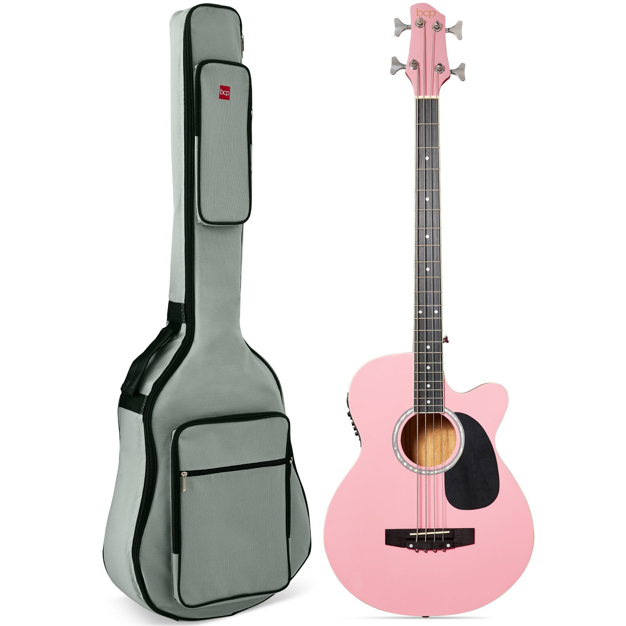 Best Choice Products - Acoustic Electric Bass Guitar w/ Equalizer, Truss Rod, Padded Gig Bag - Pink