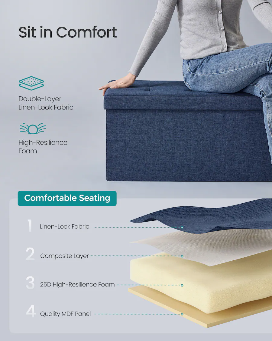 Songmics Home 76 cm Folding Storage Ottoman Bench, Ottoman Foot Rest ...
