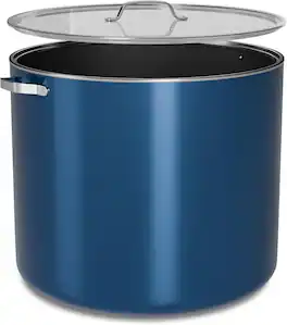 Bakken- Swiss - 16 Qt Aluminum Stock Pot, Nonstick Ceramic Coating, PTFE & PFAS Free, Oven Safe 500°F, SS Handles, Glass Lid - Blue