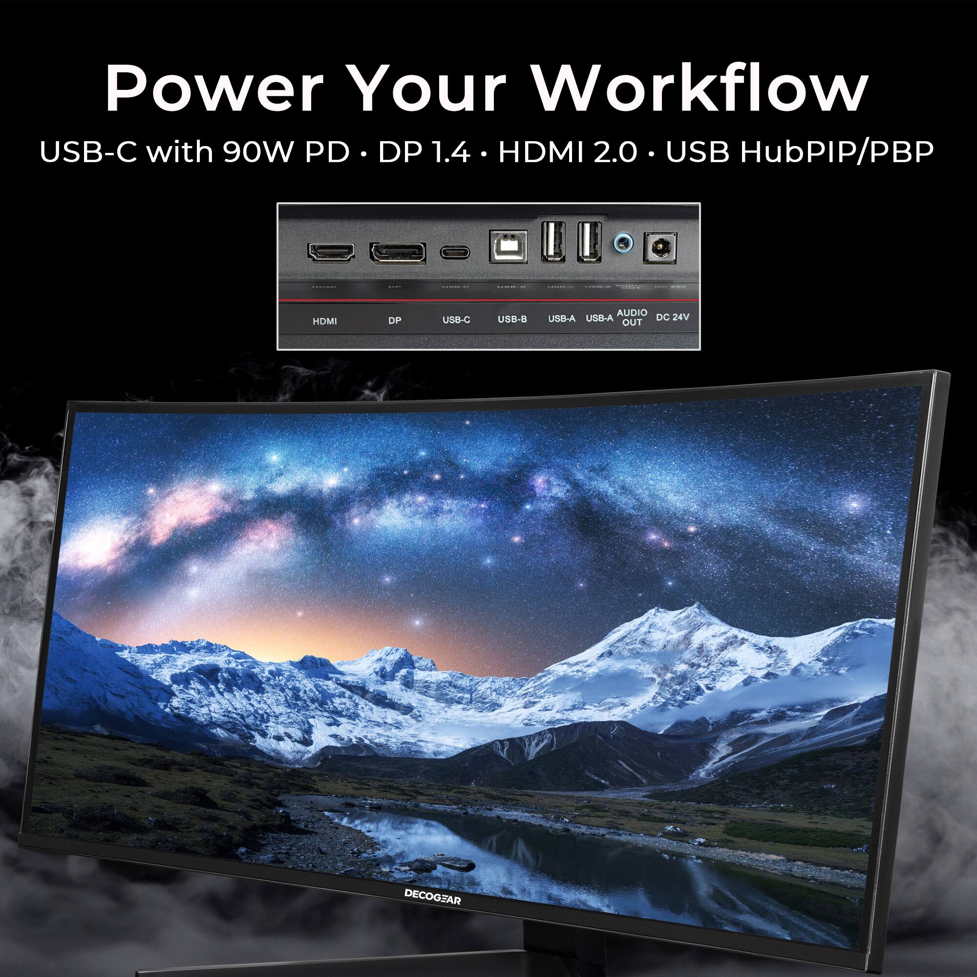 Power Your Workflow USB-C with 90W PD DP 1.4 HDMI 2.0 USB HubPIP/PBP | HDMI DP USB-C USB-B USB-A AUDIO DC 24V OUT DECOGEAR